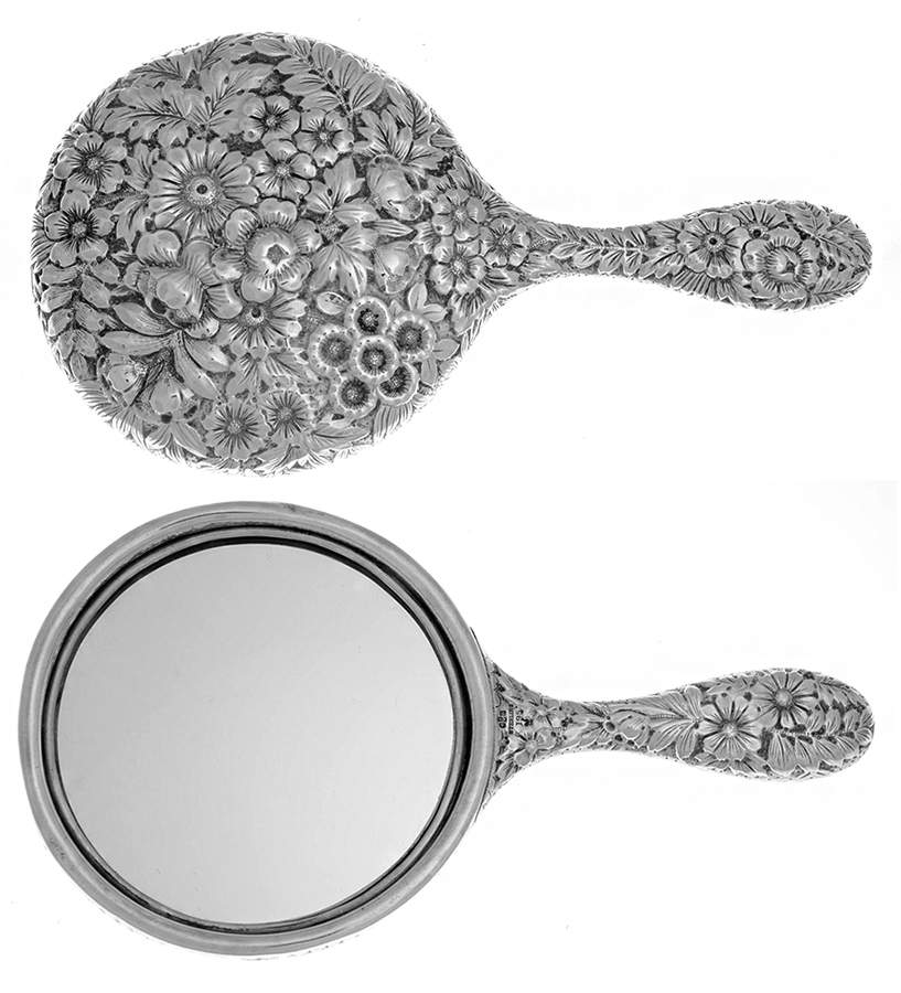 Repousse Chased (Sterilng, Hollowware) Mirror with Handle by Gorham Silver-1