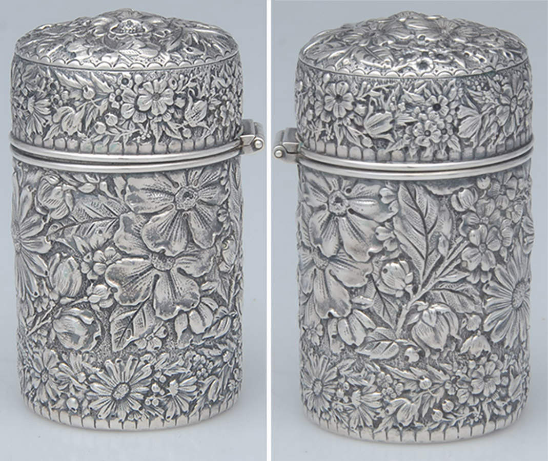 Repousse Chased (Sterilng, Hollowware) Tea Caddy with Hinged Lid by Gorham Silver-1