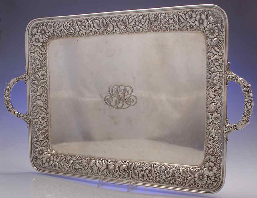 Repousse Chased (Sterilng, Hollowware) Large Waiter Tray by Gorham Silver-1