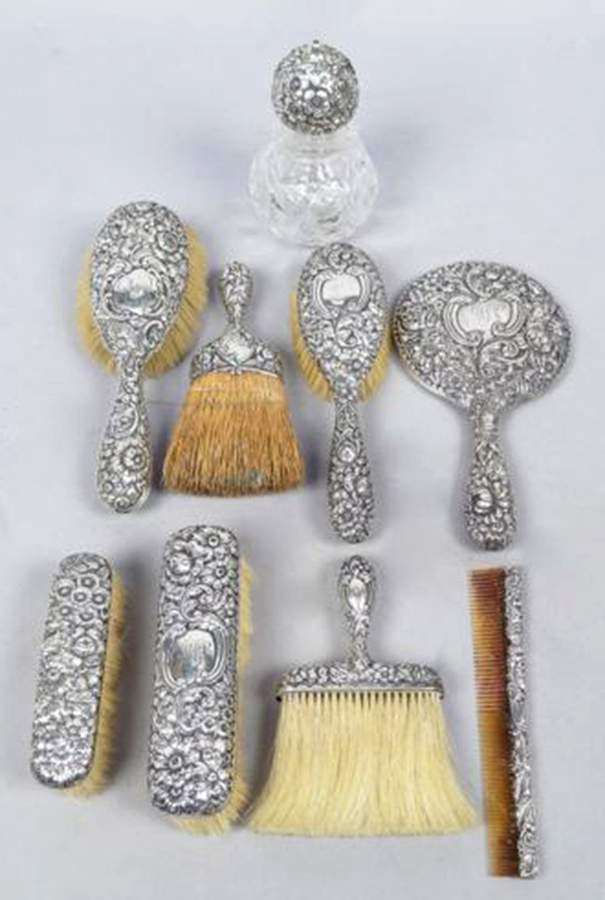 Repousse Chased (Sterilng, Hollowware) (9 Pc) Dresser Set by Gorham Silver-1