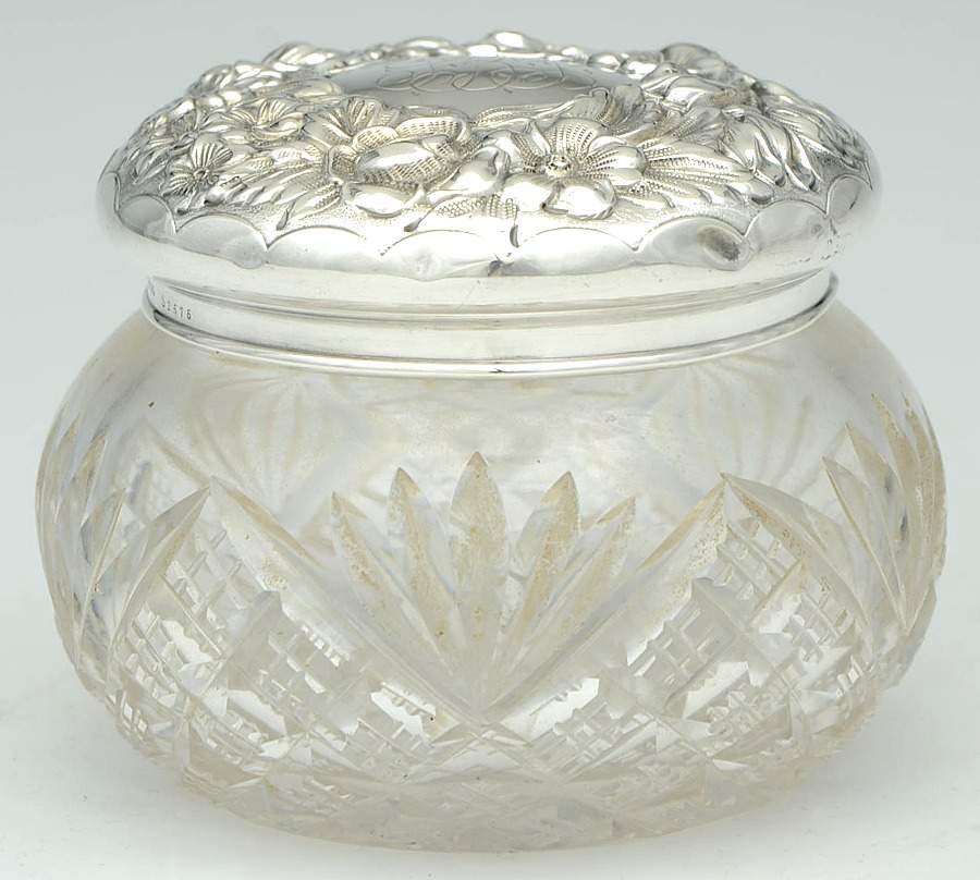 Repousse Chased (Sterilng, Hollowware) Dresser Jar with Crystal Bowl and Sterling Lid by Gorham Silver-1