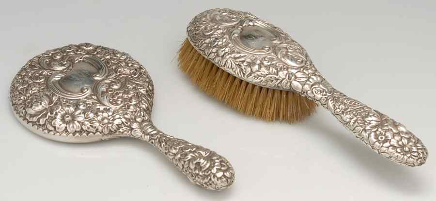 Repousse Chased (Sterilng, Hollowware) 2 Pc Vanity Set (Hair Brush and Mirror) by Gorham Silver-1