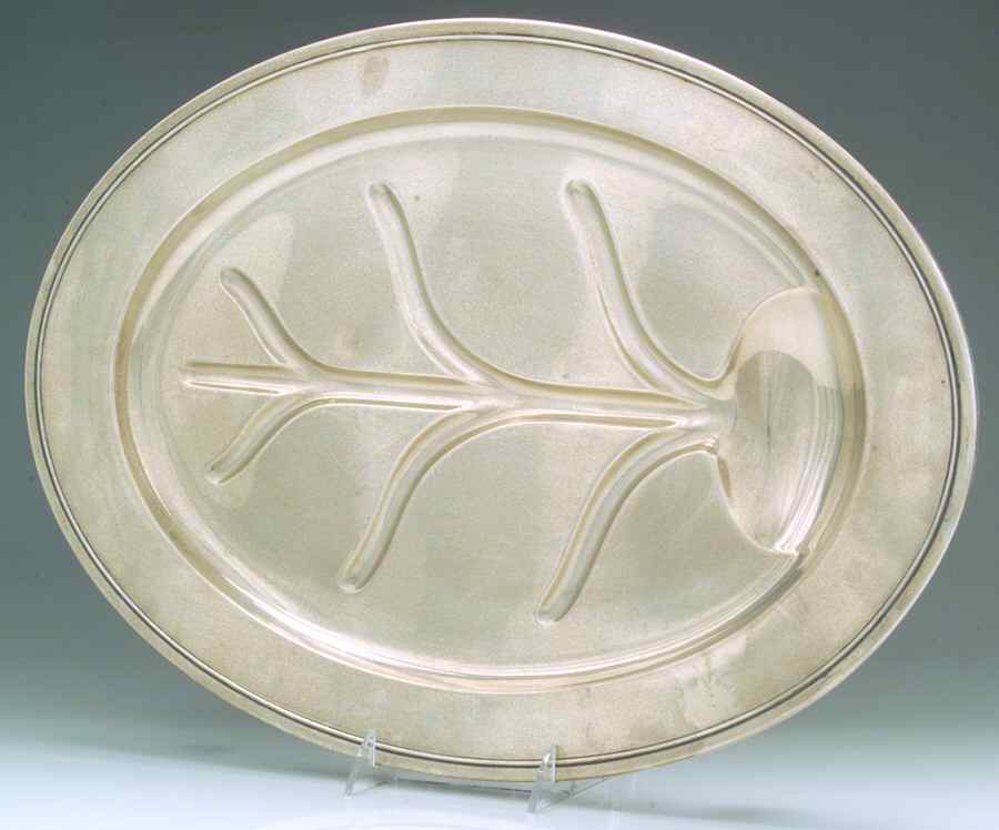 273 (Sterling, Hollowware) Large Footed Sterling Meat Platter with Well by Gorham Silver-1