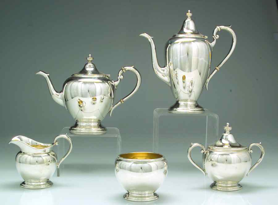 2561 (Sterling, Hollowware) 5 Piece Tea Set (SCP, STP, SCR, SSU, SWB) by Gorham Silver-1