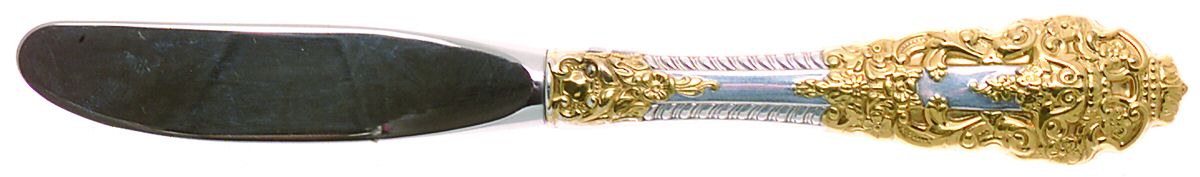 Golden Crown Baroque (Sterling, Partial Gold Accent Modern Hollow Butter Spreader (Stainless) by Gorham Silver-1