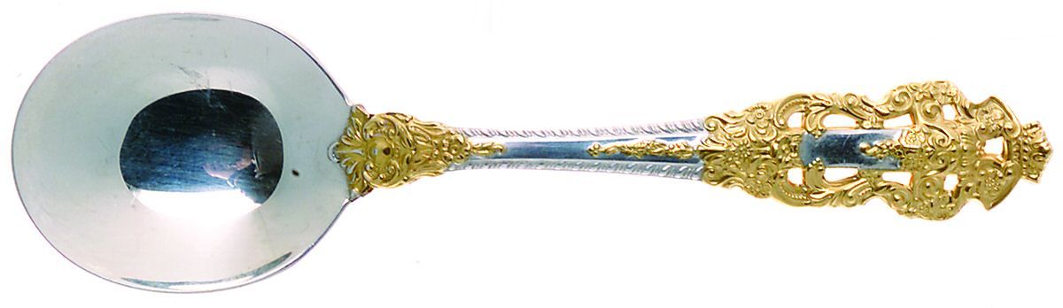 Golden Crown Baroque (Sterling, Partial Gold Accent Round Bowl Soup Spoon (Cream Soup) by Gorham Silver-1
