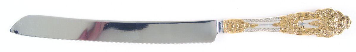 Golden Crown Baroque (Sterling, Partial Gold Accent Wedding Cake Knife with Stainless Blade by Gorham Silver-1