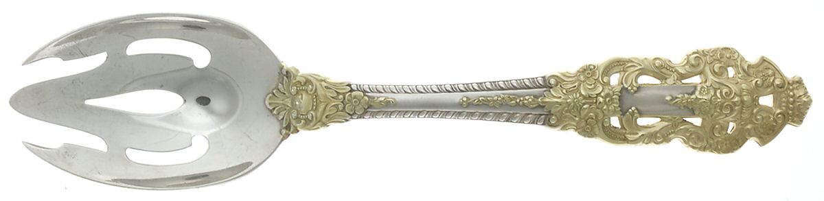 Golden Crown Baroque (Sterling, Partial Gold Accent Pierced Tablespoon (Serving Spoon) by Gorham Silver-1