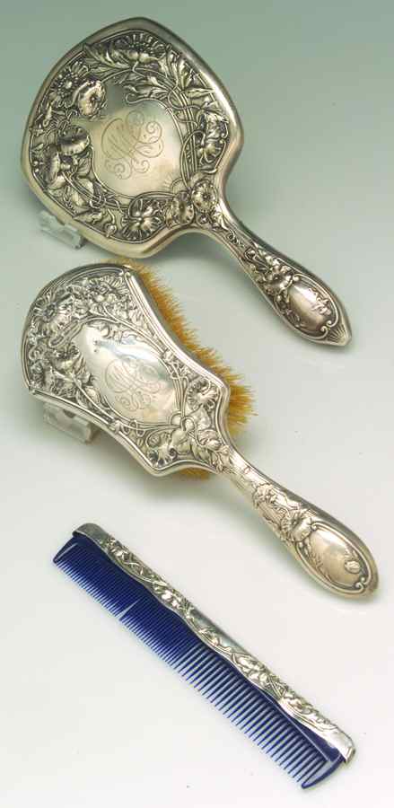 C962 (Sterling, Hollowware) 3-Piece Vanity Set (Brush, Comb and Mirror) by Gorham Silver-1