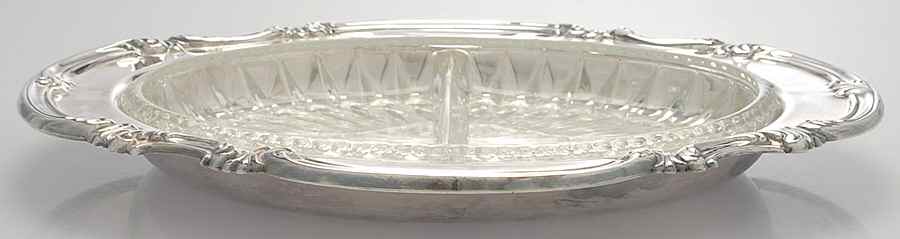 Scroll (Silverplate, Hollowware) Relish with 2 Part Glass Liner by Gorham Silver-1