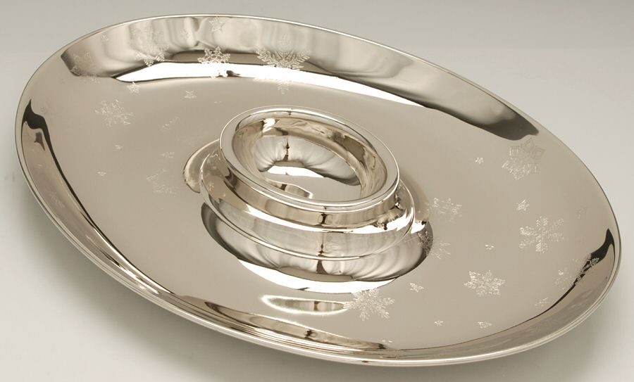 Let It Snow (Nickelplate, Hollowware) 2 Piece Chip & Dip Set by Gorham Silver-1
