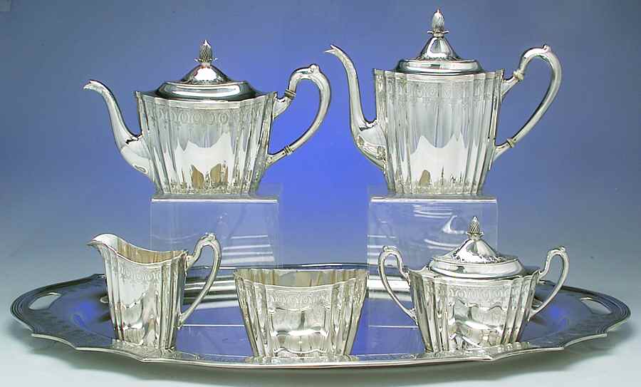 6772 (Sterling, Hollowware) 5 Piece Tea Set (SCP, STP, SCR, SSU, WTL) by Graff Washbourn & Dunn-1