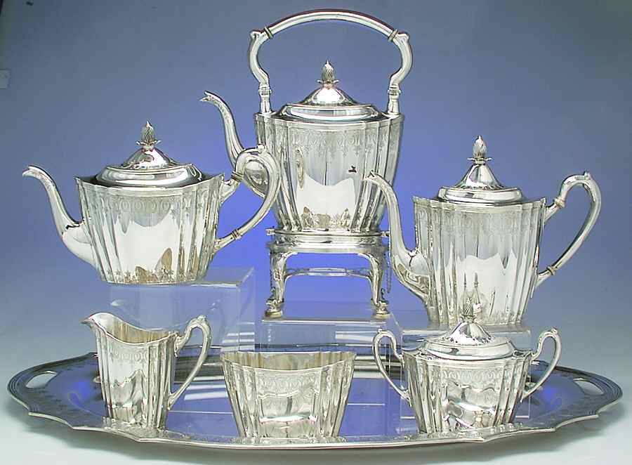 6772 (Sterling, Hollowware) 7 Piece Tea Set (SCP, STP, SCR, SSU, SWB, SKES & WTL) by Graff Washbourn & Dunn-1