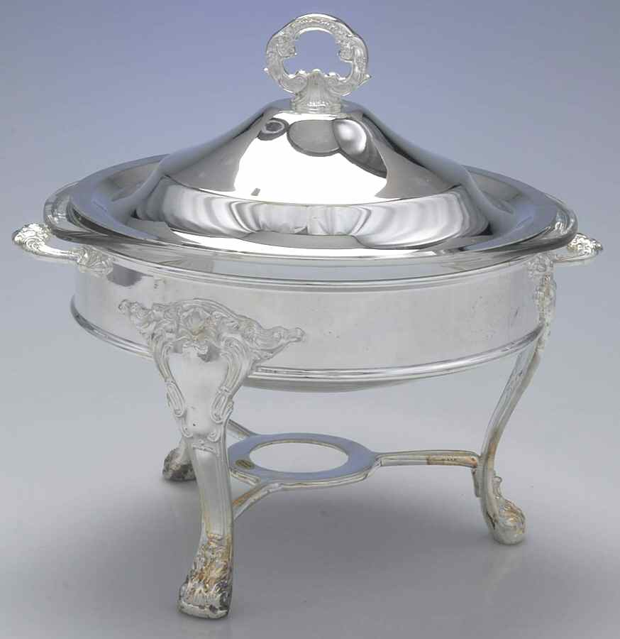 Chantilly (Slvp, Hollowware, Newer) Food Warmer W/Lid,Glass Liner & Burner Stand by Gorham Silver-1