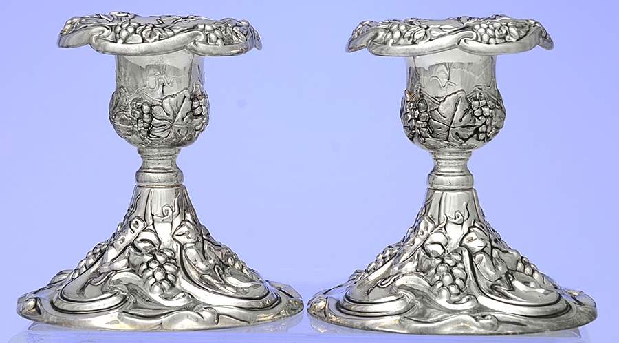 Vineyard (Silverplate, Hollowware) Pair of 4" Console Candleholders by Godinger-1