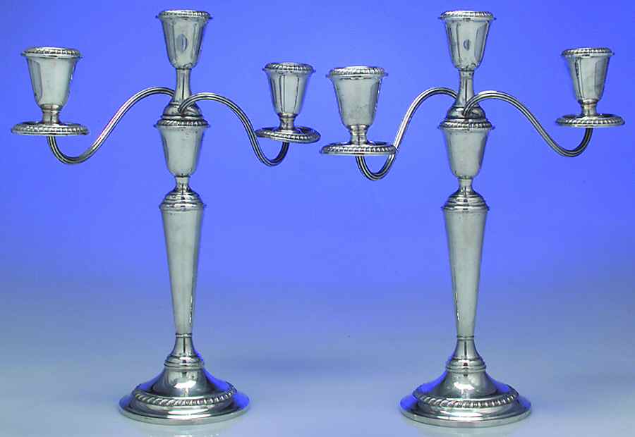 Cambridge (Sterling, Hollowware) Pair of Weighted 3 Light Candelabra by Gorham Silver-1