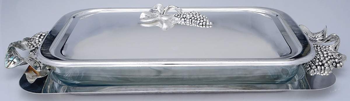 Grape (Silverplate, Hollowware) 3 Qt Rectangular Covered Casserole w/Liner by Godinger-1