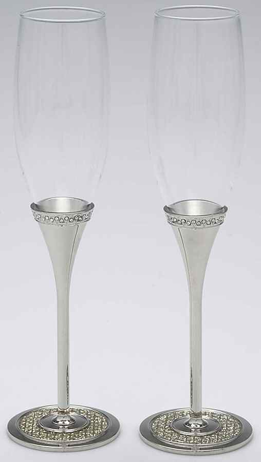 Razzle Dazzle (Silverplate, Hollowware) Set of 2 Glass & Silver Champagne Flute by Gorham Silver-1