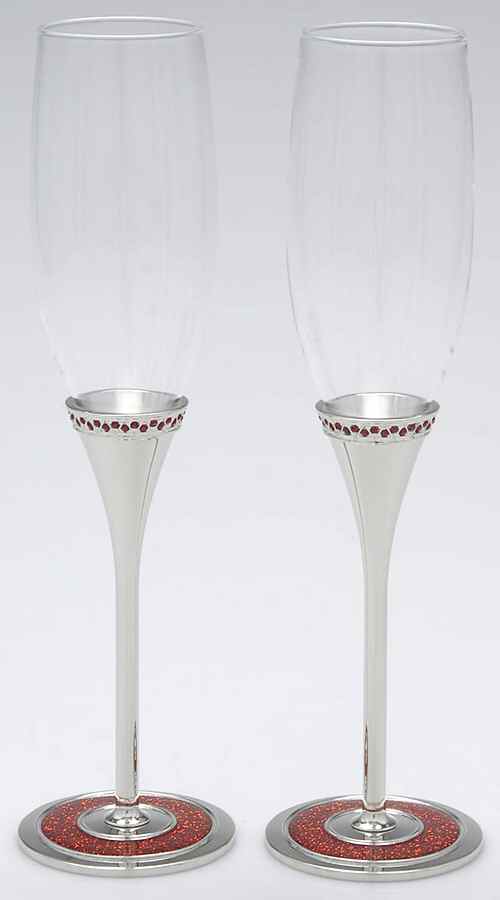 Razzle Dazzle (Silverplate, Hollowware) Set of 2 Glass & Silver Champagne Flute by Gorham Silver-1