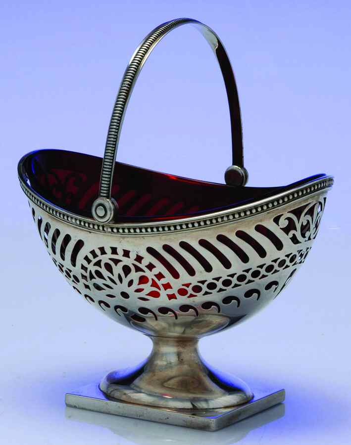 A5257 (Sterling, Hollowware) Bon Bon Bowl with Red Glass Liner by Gorham Silver-1