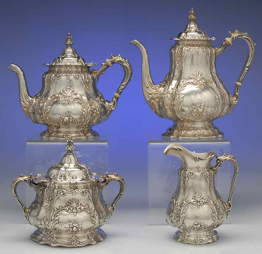 A511 (Sterling, Hollowware) 4 Piece Tea Set (SCP, STP, SCR, SSU) by Gorham Silver-1