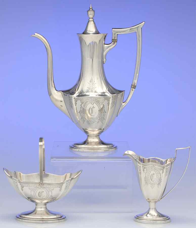 Plymouth-Engraved (Sterling, Hollowware, A2311) 3 Piece Demi Set by Gorham Silver-1