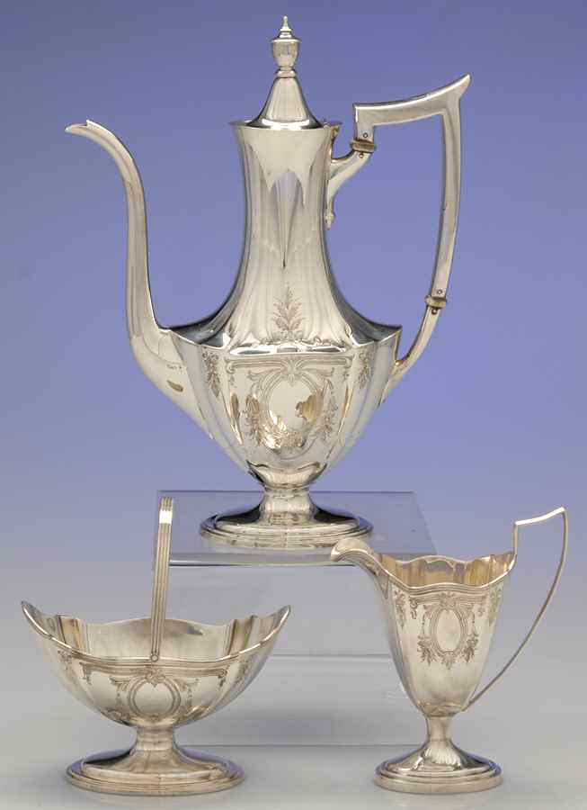 Plymouth-Engraved (Sterling, Hollowware, A2311) 3 Pc Demi Set-(SDEP,SSUD,SCRD) by Gorham Silver-1