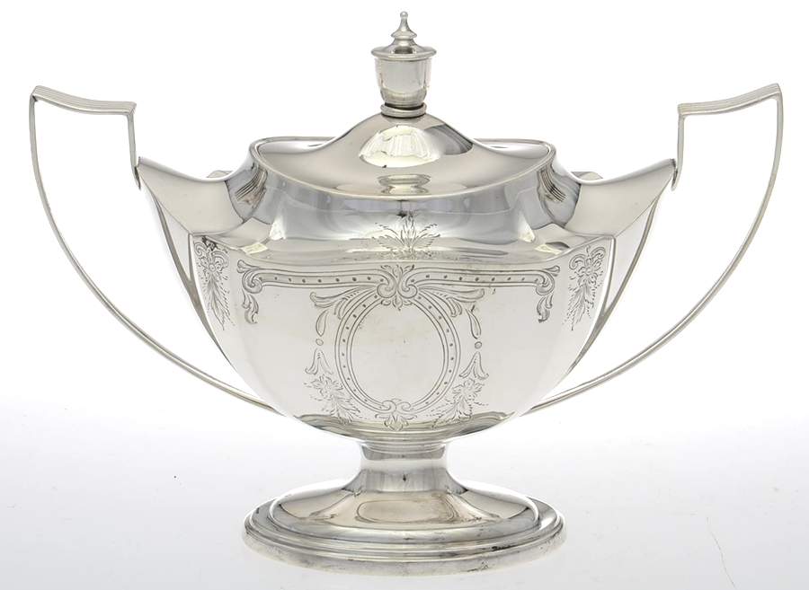 Plymouth-Engraved (Sterling, Hollowware, A2311) Sugar Bowl & Lid by Gorham Silver-1