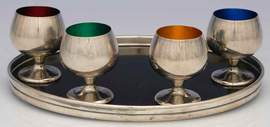 955 (Sterling, Hollowware) (5 Pc) Cordial (4 Cordials & 7" Plastic/Silver Tray) by Gorham Silver-1