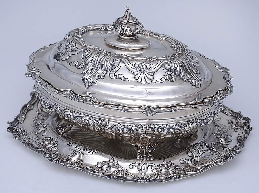 A1760 (Sterling, Hollwware) Small Tureen & Lid w/Underplate by Gorham Silver-1