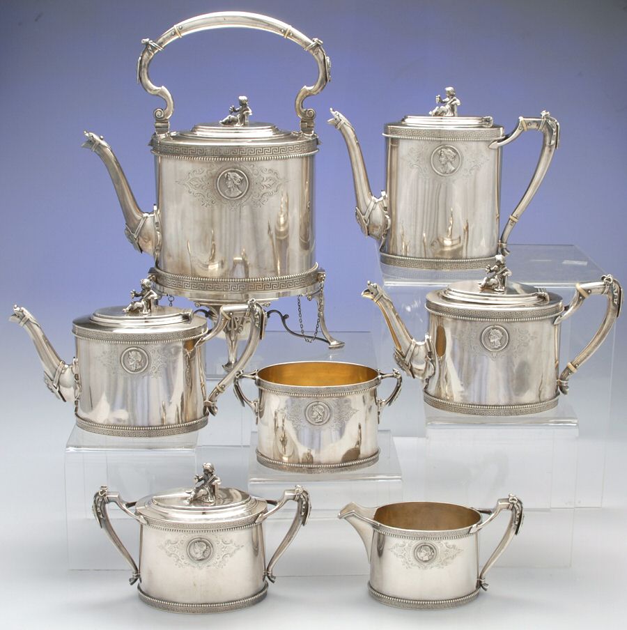 261 (Coin, Hollowware) 7 Piece Tea Set (2 TP, CP, CR, SU, WB, KES) by Gorham Silver-1