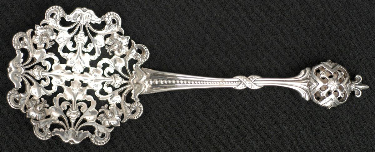 GES38 (Sterling) Solid Bon Bon Spoon with Pierced Bowl by George W Shiebler-1