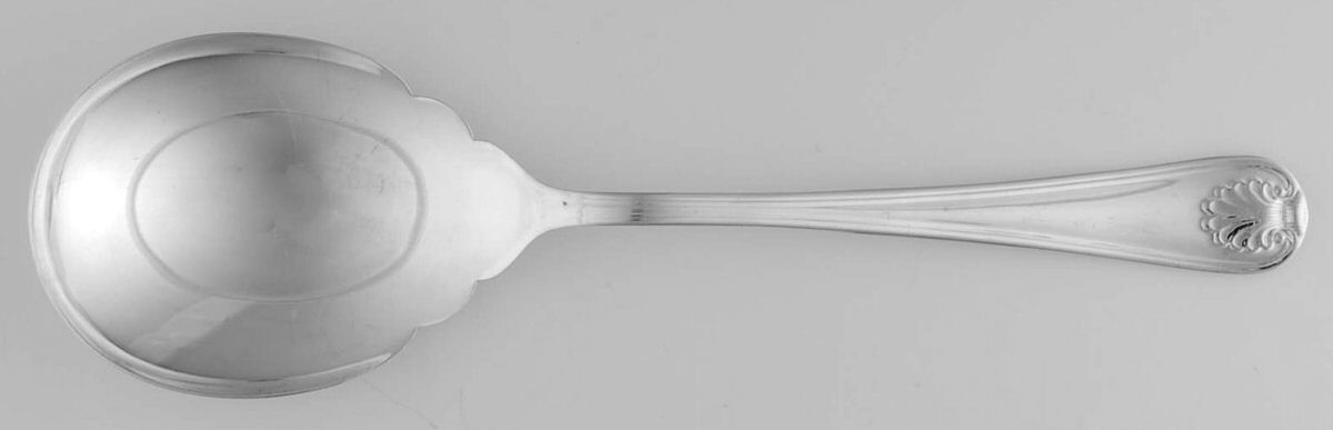 English Shell (Silverplate) Solid Smooth Casserole Spoon by Gentry Silver-1