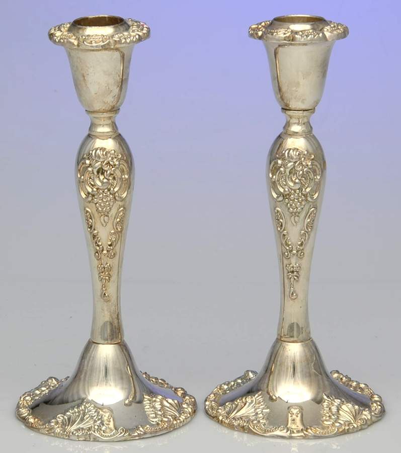 Baroque (Silverplate, Hollowware) Pair of 8" Candlesticks by Godinger-1