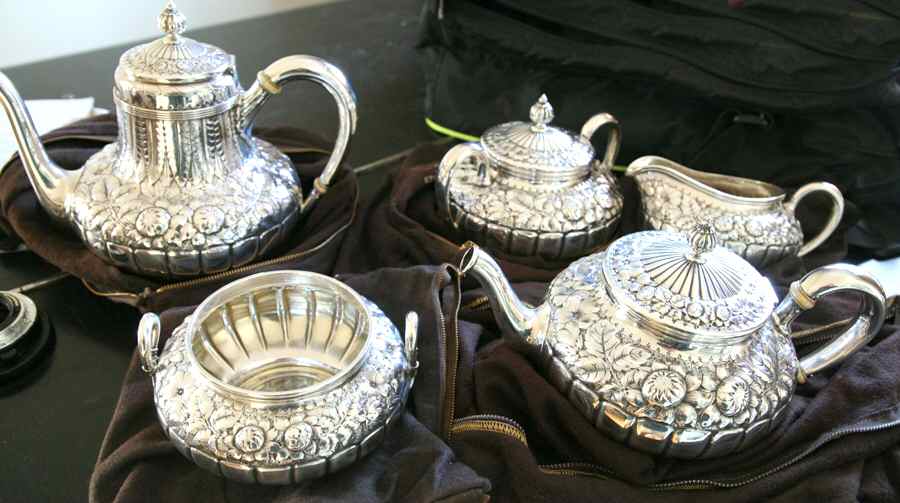 1790 (Sterling, Hollowware) 5 Piece Tea Set (SCP, STP, SCR, SSU, SWB) by Gorham Silver-1