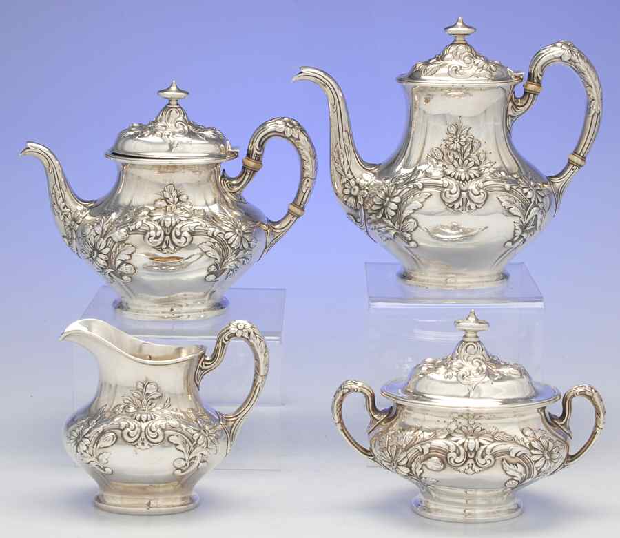 Marguerite (Sterling, Hollowware) 4 Piece Tea Set (SCP, STP, SCR, SSU) by Gorham Silver-1