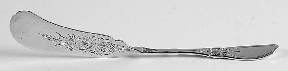 GHJ1 (Sterling) Flat Twisted Handle Master Butter Knife Bright Cut by George Sharp Jr.-1