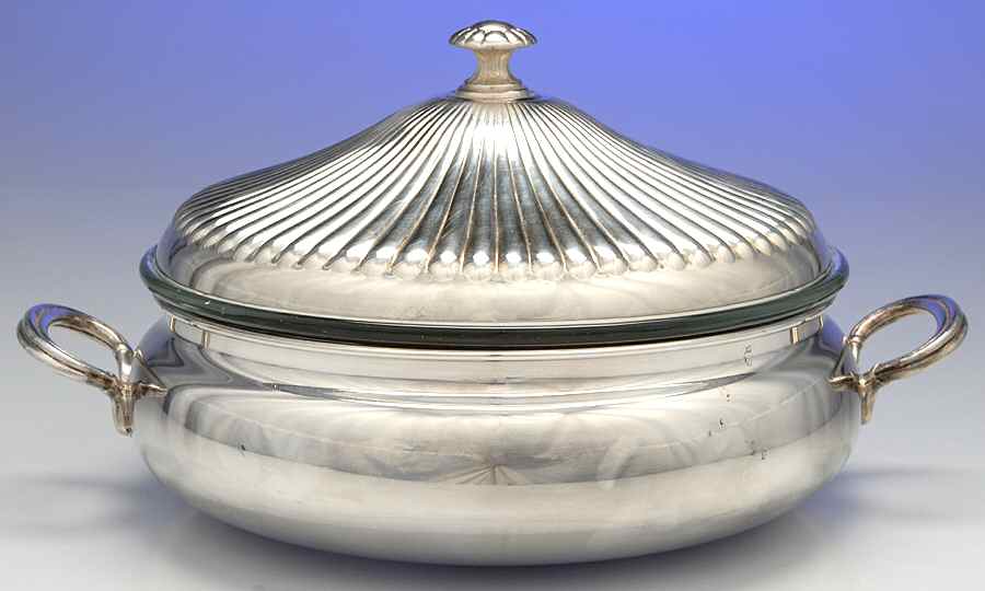 YH307 (Silverplate, Hollowware) Plated Round Covered Casserole with Glass by Gorham Silver-1