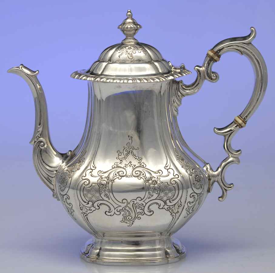 English Gadroon-Gadroon (Strl, Hlwr, Scrls&Flrs) Coffee Pot by Gorham Silver-1