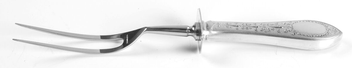Adam (Sterling, 1922, No Monograms) Large Stainless-Prong Roast Carving Fork by Gorham Silver-1