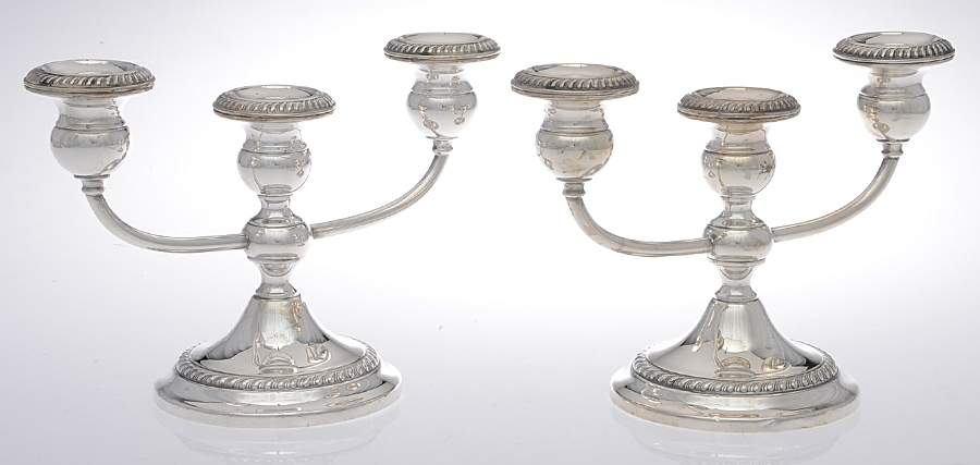 675 (Sterling, Hollowware) Pair of Weighted 3 Light Candelabra by Gorham Silver-1