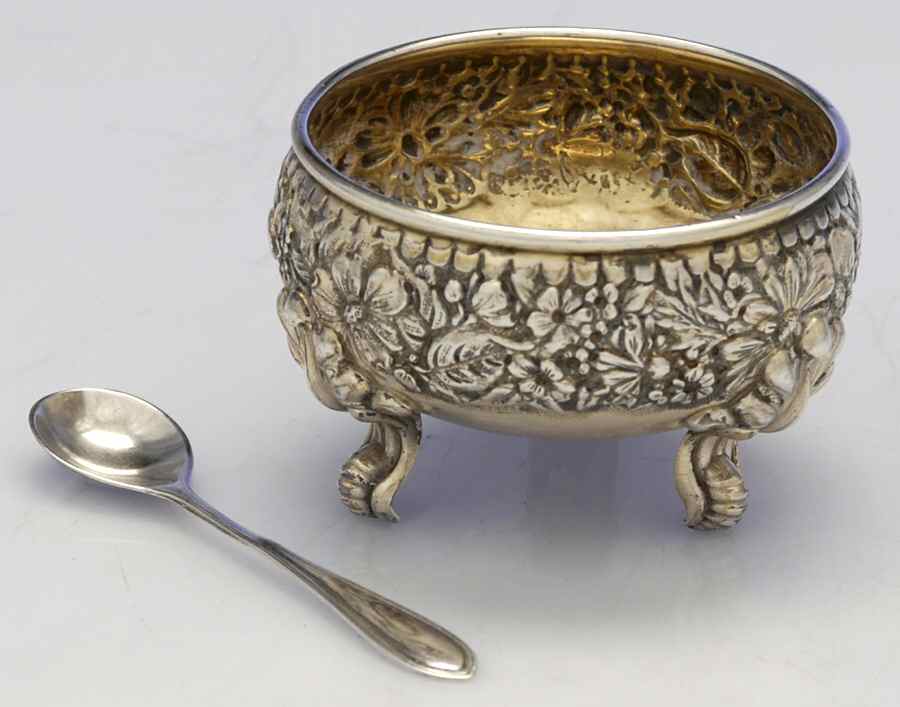 2560 (Sterling, Hollowware) Open Master Salt with Spoon by Gorham Silver-1