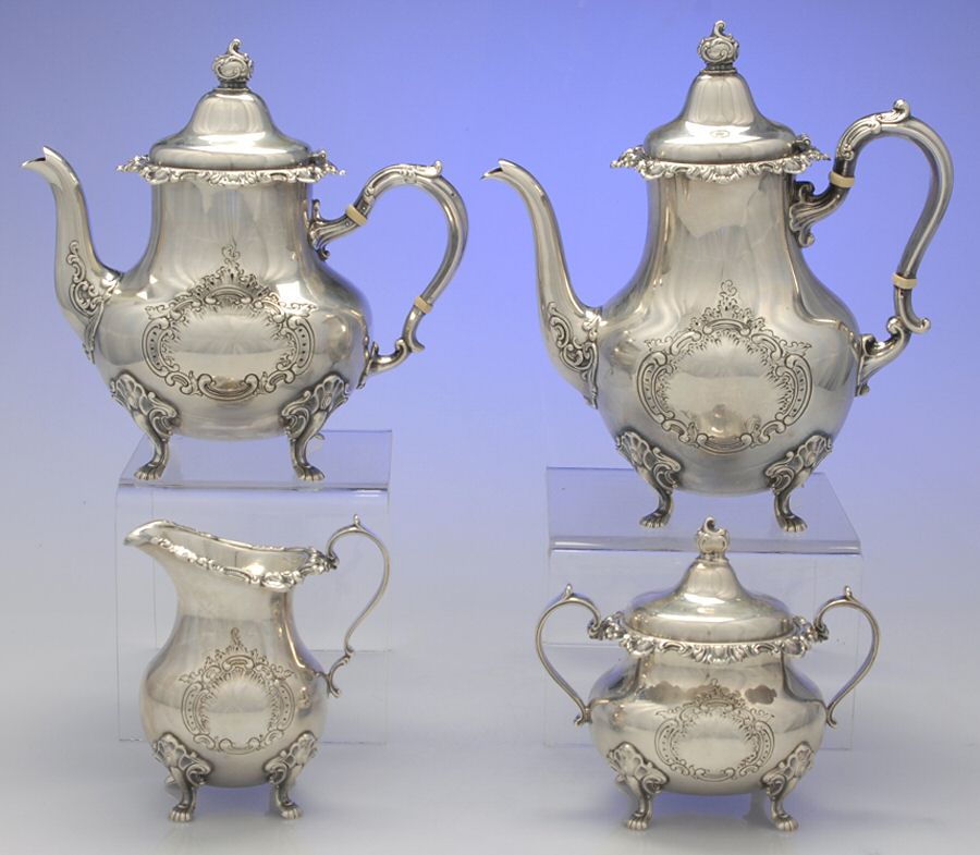 Strasbourg-Hand Chased (Strl, Hlwr, Older) 4 Piece Tea Set (SCP, STP, SCR, SSU) by Gorham Silver-1