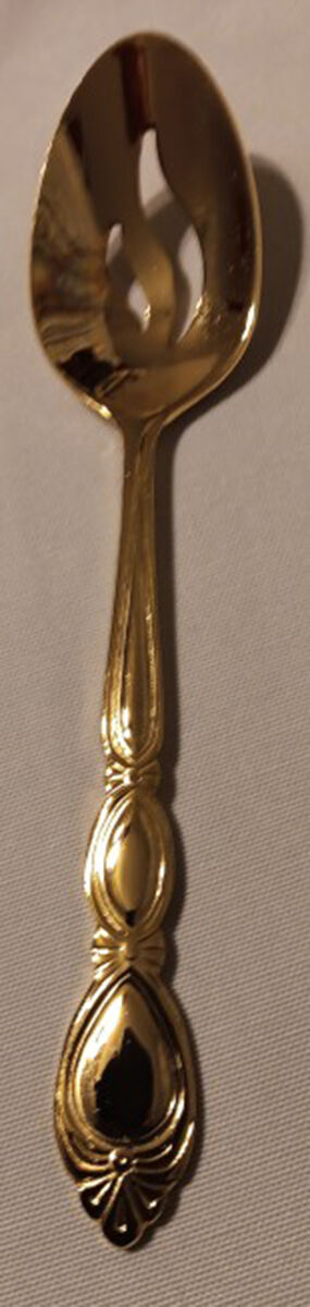 Old Avignon (Gold Electroplate) Pierced Tablespoon (Serving Spoon) by Godinger-1
