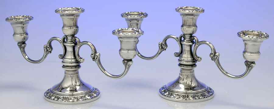 1175 (Sterling, Hollowware) Pair of 6" 3 Light Candelabra by Gorham Silver-1