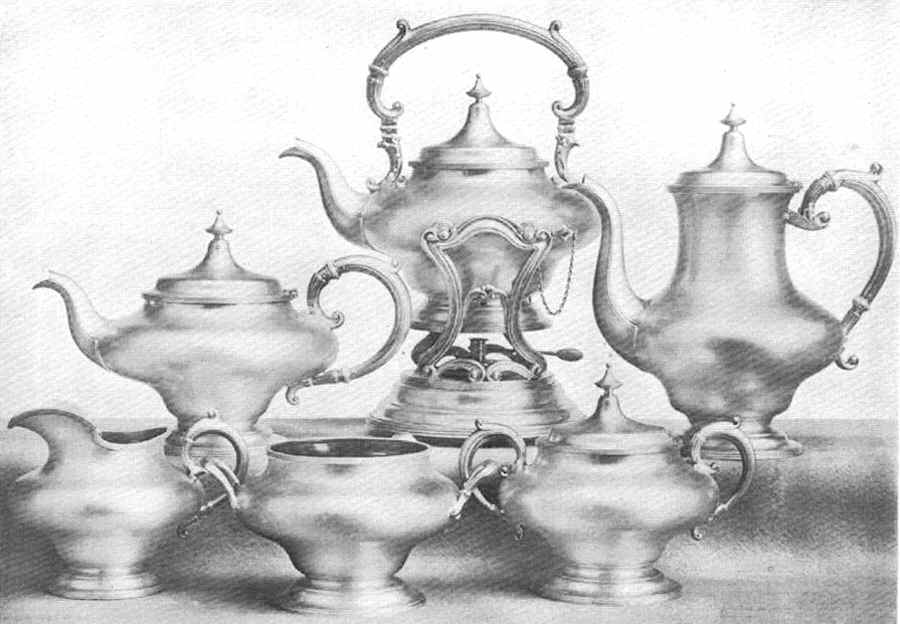 A5312 (Sterling, Hollowware) 4 Piece Tea Set (SCP, STP, SCR, SSU) by Gorham Silver-1