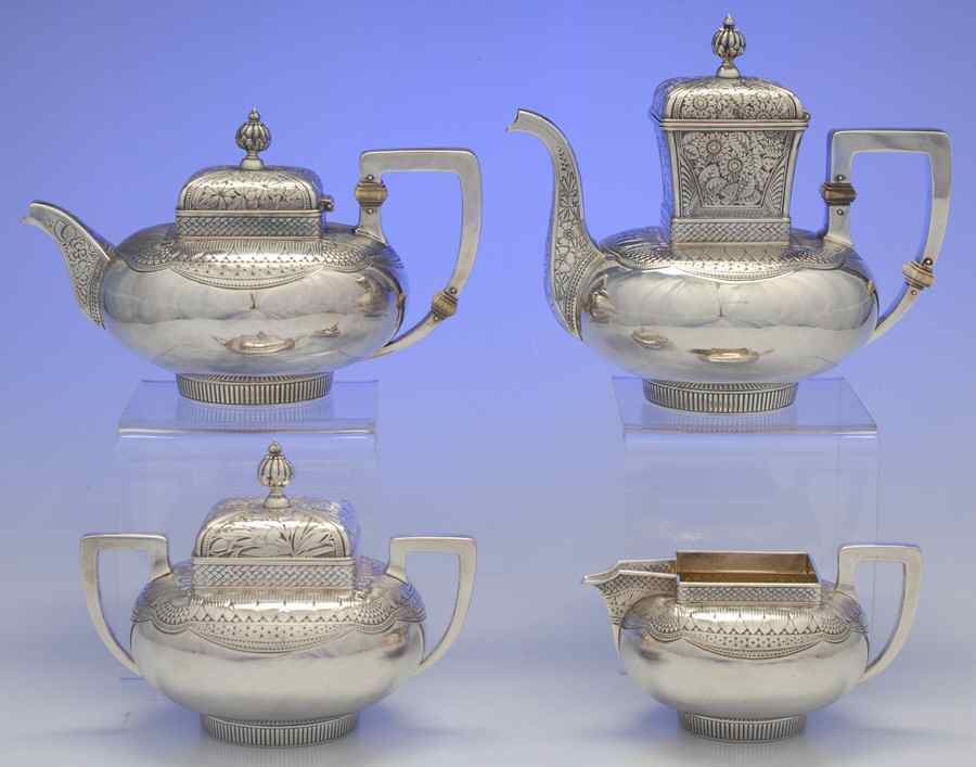 1480 (Sterling, Hollowware) 4 Piece Tea Set (SCP, STP, SCR, SSU) by Gorham Silver-1