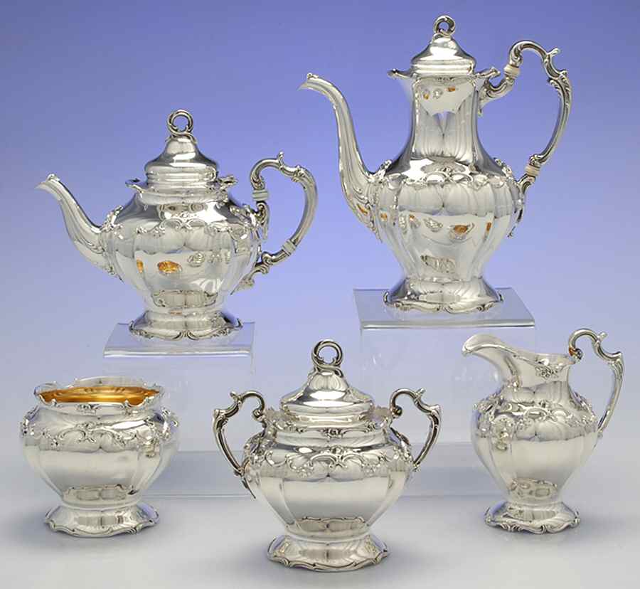 A561 (Sterling, Hollowware) 5 Piece Tea Set (SCP, STP, SCR, SSU, SWB) by Gorham Silver-1