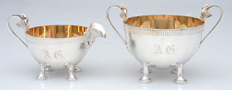 Isis (Sterling, Hollowware) Creamer & Open Sugar Set by Gorham Silver-1