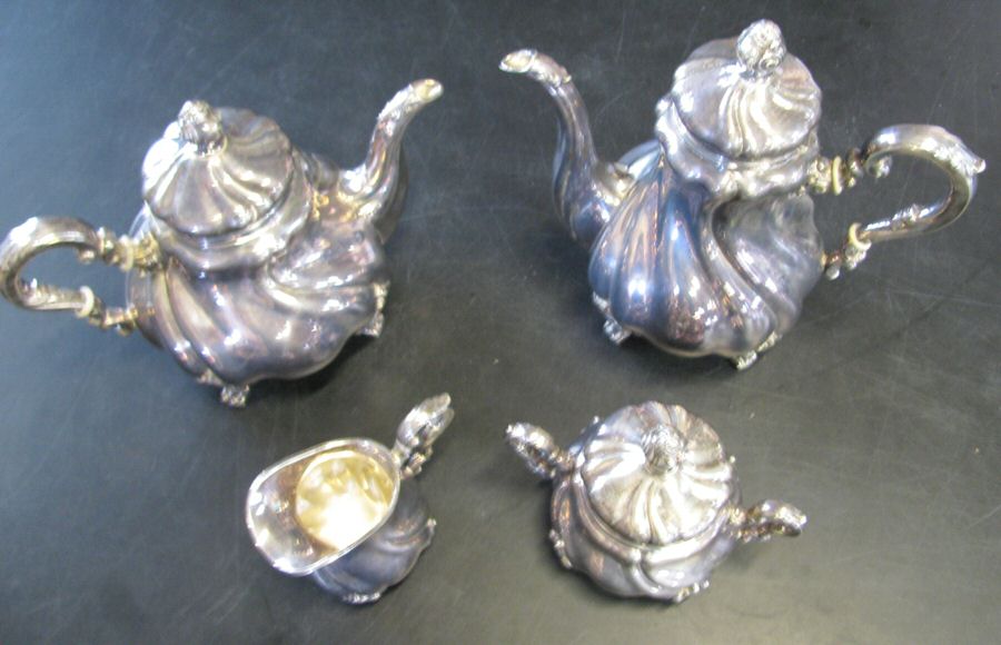 GBH1 (Sterling, Hollowware) 4 Piece Tea Set (SCP, STP, SCR, SSU) by Gebruder Deyhle-1